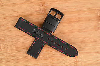 Náramky - Kožený remienok na hodinky 22mm, Classic/čierny/červené prešitie/čierna pracka/ XL - 16615458_
