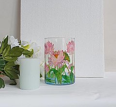 Dekorácie - Sklenená váza maľovaná lotos - 16617736_