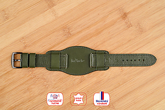 Náramky - Kožený remienok na hodinky 24mm, Classic s podložkou/zelený/zelené prešitie/čierna pracka/ L - 16618396_