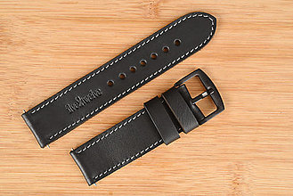 Náramky - Kožený remienok na hodinky 24mm, Classic/čierny/čierna pracka/sivé prešitie, veľkosť L - 16618498_