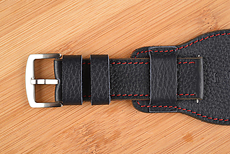 Náramky - Kožený remienok na hodinky 24mm, Classic s podložkou/modrý/červené prešitie /strieborná pracka/XL - 16618707_