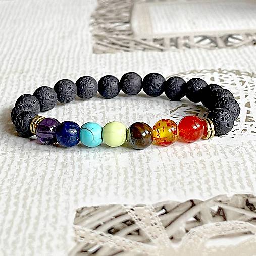 ZĽAVA 10% Lava And Mix Gemstones Elastic Bracelet / Náramok láva a mix minerálov E008