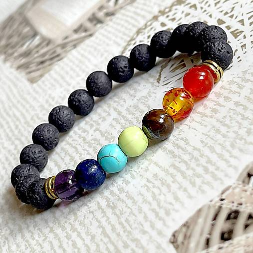 ZĽAVA 10% Lava And Mix Gemstones Elastic Bracelet / Náramok láva a mix minerálov E008