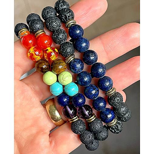 ZĽAVA 10% Lava And Mix Gemstones Elastic Bracelet / Náramok láva a mix minerálov E008