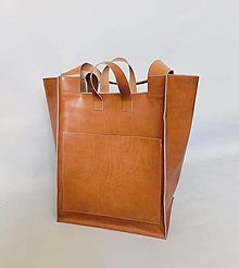 Veľké tašky - KOŇAKOVÁ kožená shopper kabelka - 16620382_