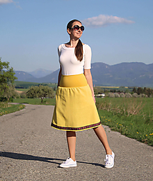 Sukne - Krátka ľanová sukňa žltá veľ. S - 16619471_