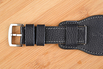 Náramky - Kožený remienok na hodinky 24mm, Classic s podložkou/modrý/sivé prešitie/strieborná pracka/XL - 16620646_
