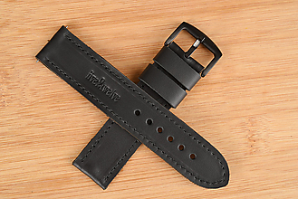 Náramky - Kožený remienok na hodinky 24mm, Classic/čierny/čierne prešitie/strieborná pracka/XL - 16620710_