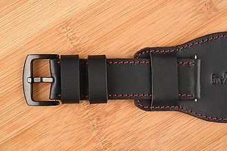 Náramky - Kožený remienok na hodinky 24mm, Classic s podložkou/čierny/červené prešitie/čierna pracka/XL - 16620816_