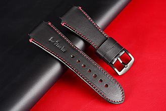 Náramky - Kožený remienok na hodinky 24mm, INFINITY/čierny/červené prešitie/čierna pracka/L-XL - 16621044_