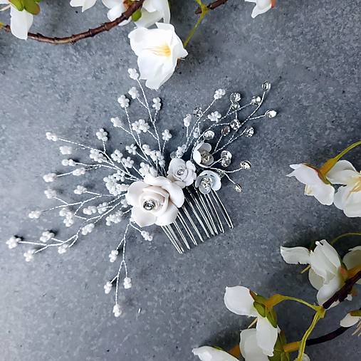 Ozdoby do vlasov - Wedding Pearls Rose Crystal ... hřeben - 16623863_