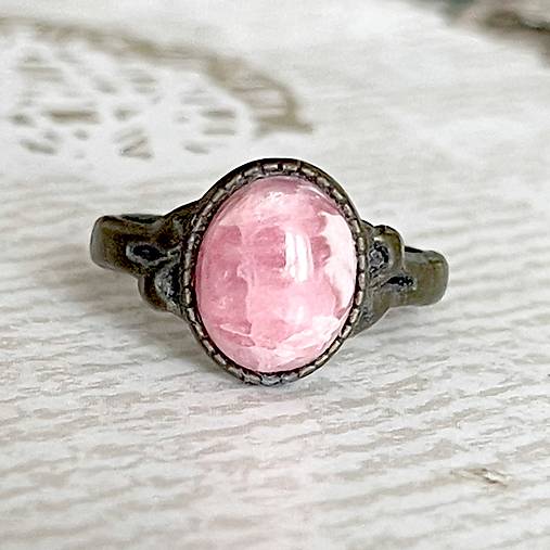 ZĽAVA 30% Simple Mini Bronze Rhodochrosite Ring / Jemný bronzový prsteň s rodochrozitom E035