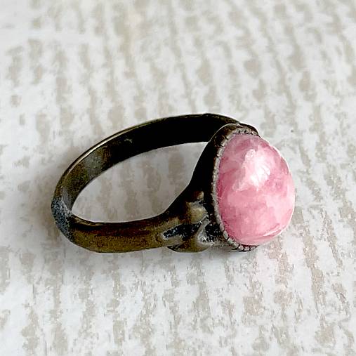 ZĽAVA 30% Simple Mini Bronze Rhodochrosite Ring / Jemný bronzový prsteň s rodochrozitom E035