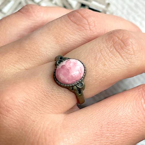 ZĽAVA 30% Simple Mini Bronze Rhodochrosite Ring / Jemný bronzový prsteň s rodochrozitom E035