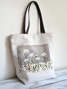 Veľké tašky - Ľanová taška - ručne maľovaná - Margaréty - 16622549_