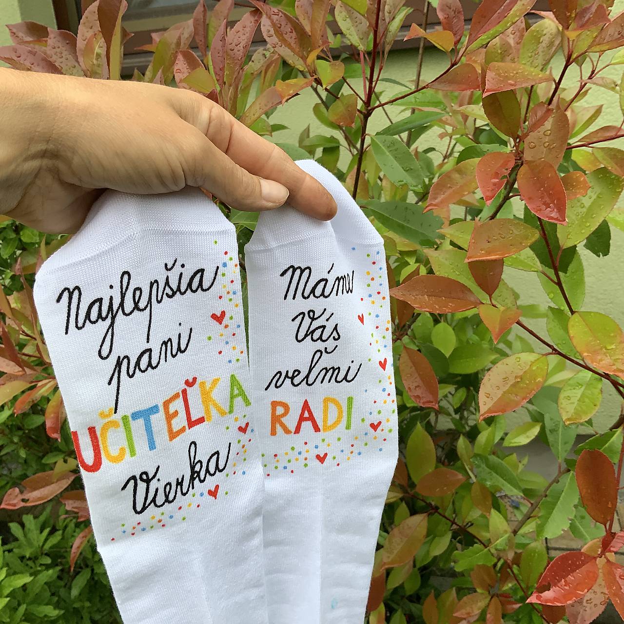 Maľované ponožky pre PANI UČITEĽKU s veľkým ❤️ (s menom)