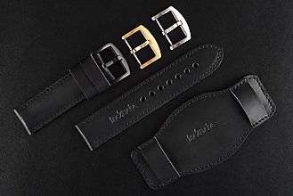 Náramky - Kožený remienok na hodinky 24mm, Hercules s podložkou/čierny/čierne prešitie/čierna pracka/L - 16623331_