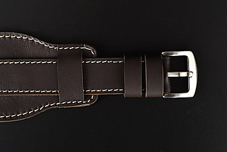 Náramky - Prevliekací kožený remienok na hodinky 22mm, One Piece s podložkou/tmavohnedý/béžové prešitie/strieborná pracka - 16623616_