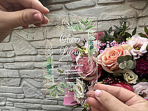 Papiernictvo - Luxusné svadobné oznámenie Akryl Greenery - 16624728_