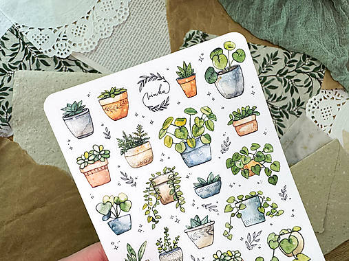 Papier - Samolepky " Indoor Jungle " (jednotlivé črepníkovky) - 16624555_