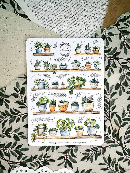 Papier - Samolepky " Indoor Jungle " (črepníkovky na poličke) - 16624556_