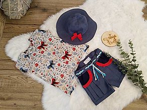 Detské súpravy - Letný outfit tričko, ľanové šórtky, klobúk 110 - 16624964_