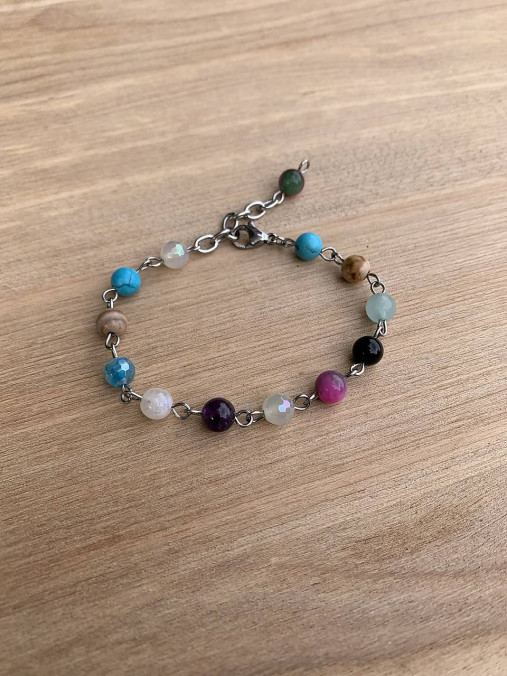 Náramky - náramok z rôznych druhov minerálov-oceľ - 16629649_