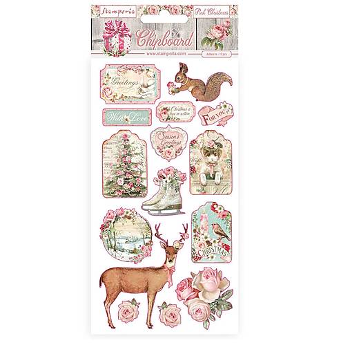 Papier - Stamperia kartonové nálepky Pink Christmas - 16634100_