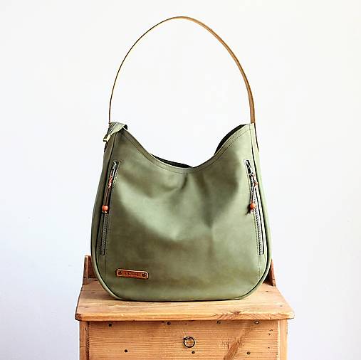 Veľké tašky - Kožená kabelka *OLIVE* - 16632256_