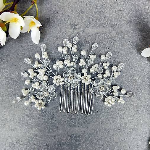 Ozdoby do vlasov - Wedding Pearls Flower Crystal ... hřeben - 16638530_