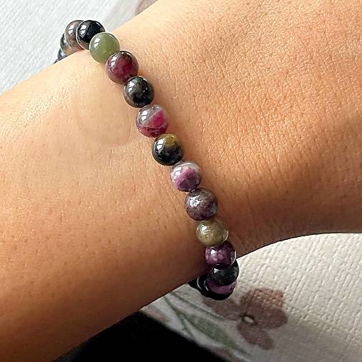 ZĽAVA 10% Multicolor Tourmaline Bracelet / Elastický náramok s pravým farebným turmalínom P-101