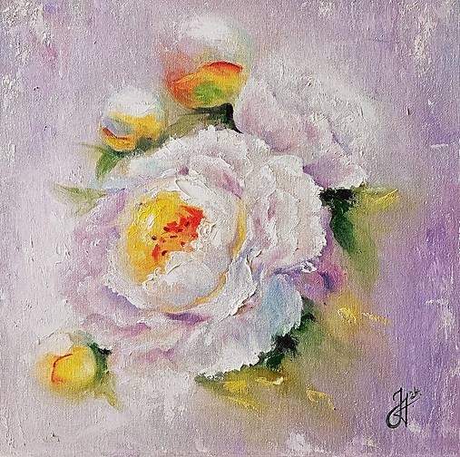Obrazy - Obraz "Pivónia" - olejomaľba, plátno, 40x40 cm - 16637843_