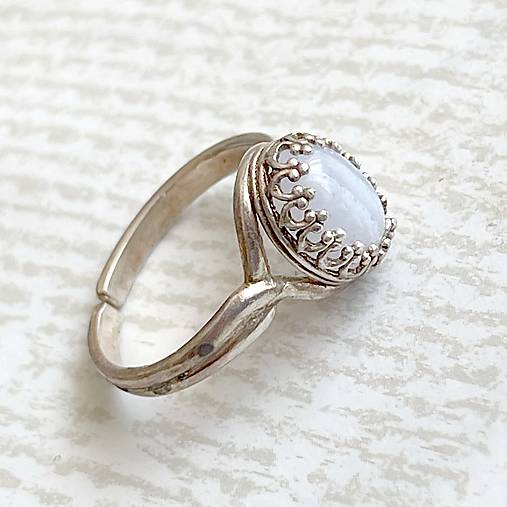 Antique Silver Filigree Lace Chlacedony Ring / Filigránový prsteň s chalcedónom E035