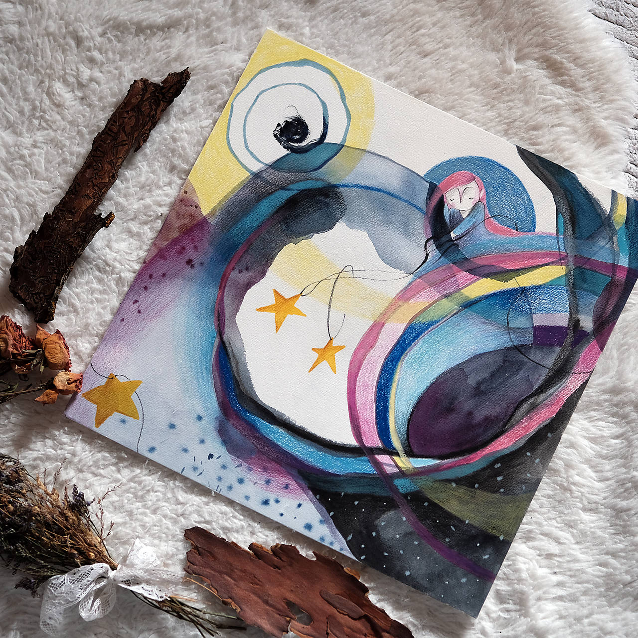 Sladká noc/ Originál mixed media obrázok