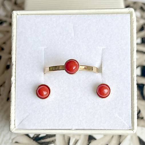 Red Coral AG925 Gold Plated Ring / Jemný strieborný pozlátený prsteň s koralom E040