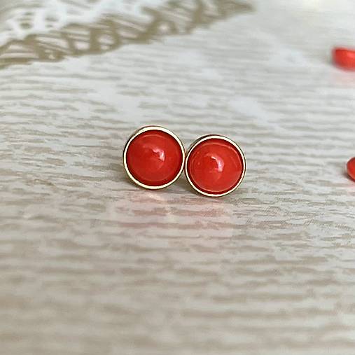 Red Coral AG925 Gold Plated Earrings and Ring Set / Set šperkov AG925 pozlátených s koralom E040