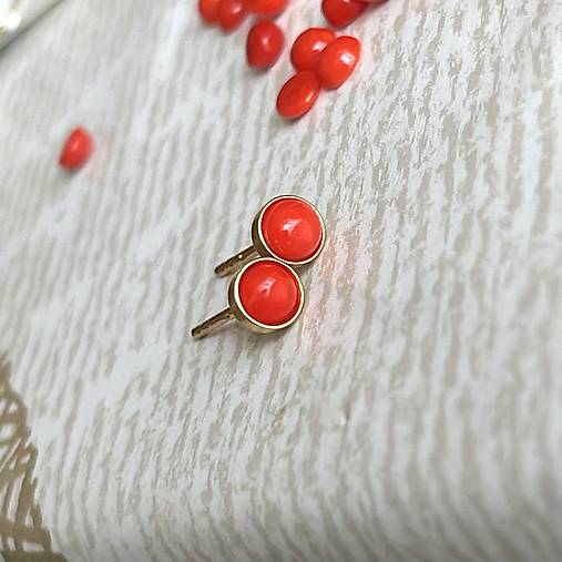 Red Coral AG925 Gold Plated Earrings and Ring Set / Set šperkov AG925 pozlátených s koralom E040