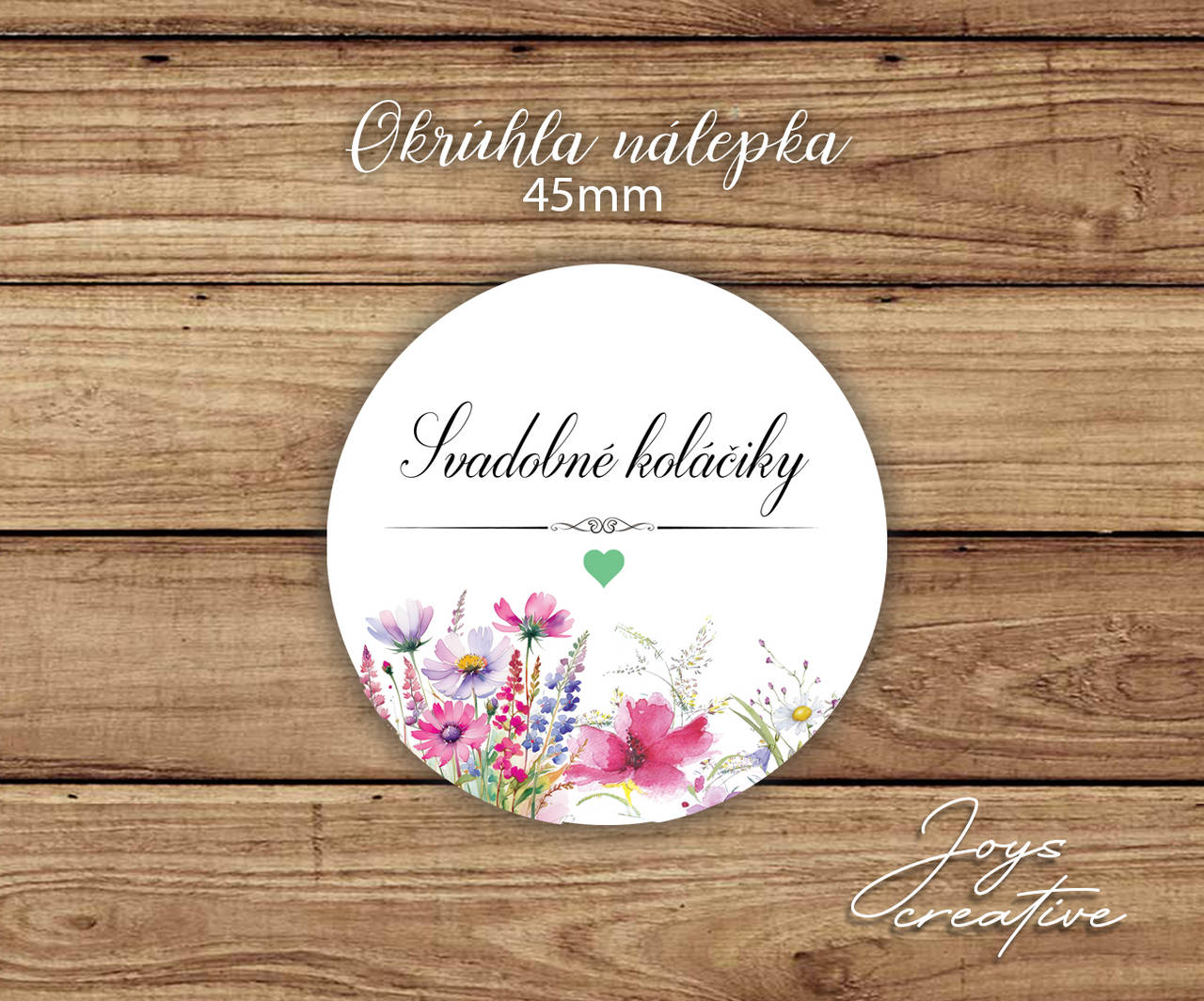 Okrúhle nálepky s dizajnom s ružovými a fialovými lúčnymi kvetmi s priemerom 40mm