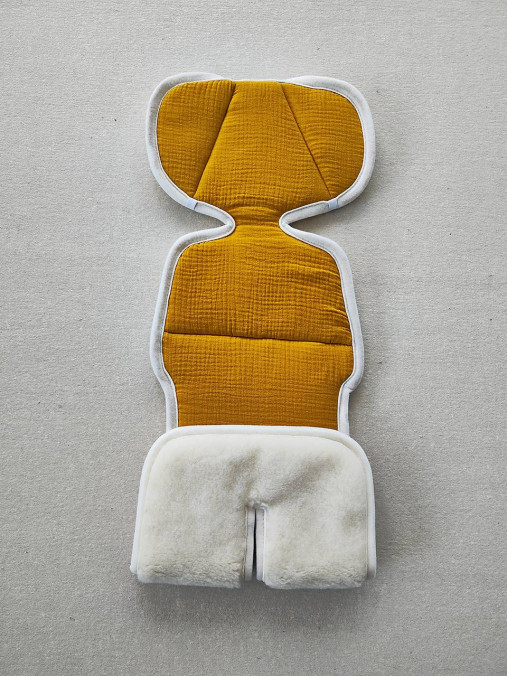 Detský textil - VLNIENKA Vložka proti poteniu do autosedačky JOIE i Pivot 360 100% Merino top super wash Natural Mušelin žltý - 16650567_
