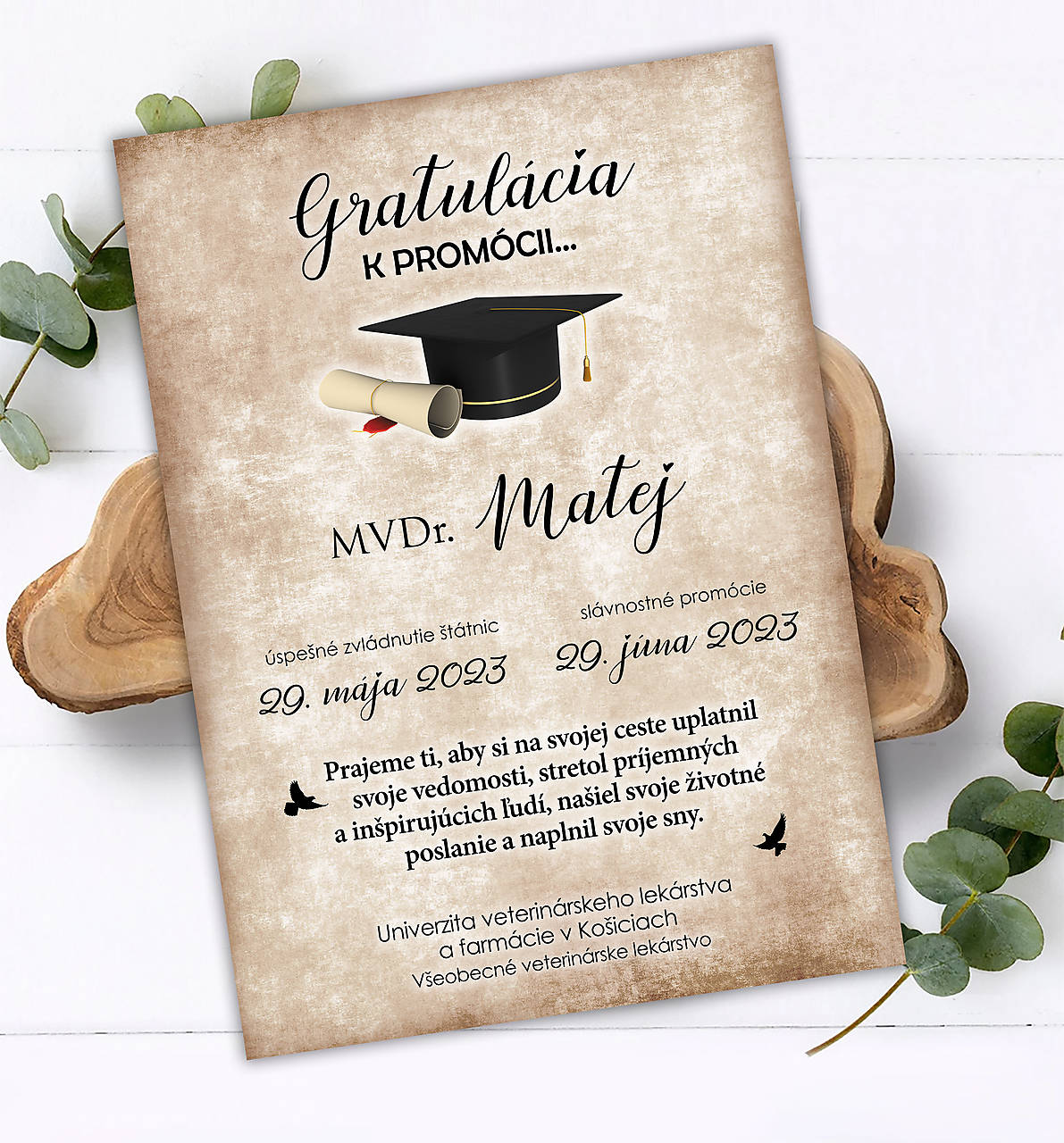 Darček k promócii- Tabuľka k štátniciam, k promóciam (dizajn starý papier bez srdiečok, iný text)