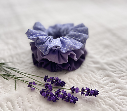 Ozdoby do vlasov - Set scrunchie gumičky Lavender (levanduľa) - 16650241_