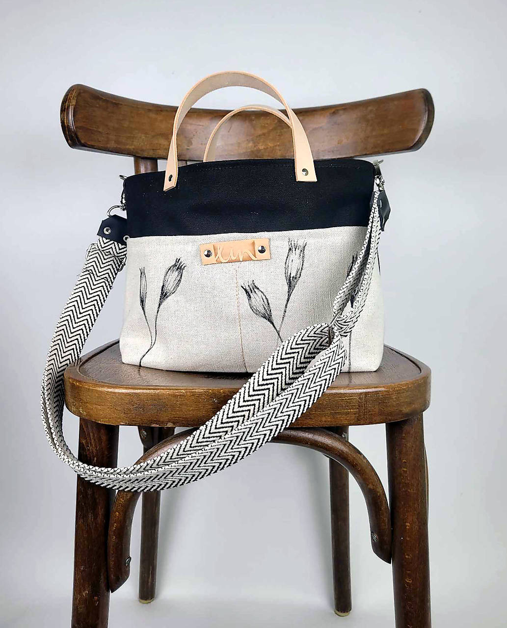 Kabelka malá (bavlna, ľan, koža) MAKOVICE