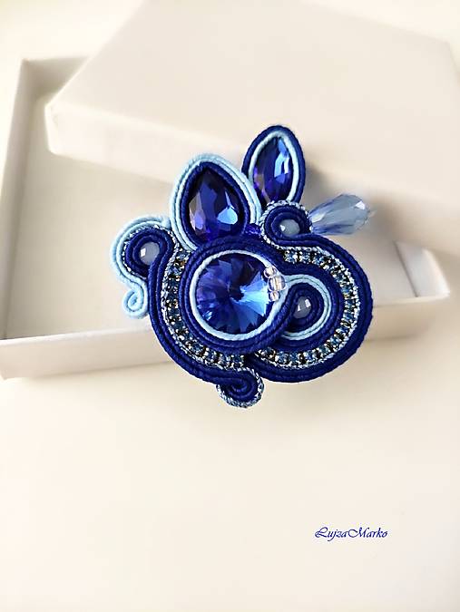 Brošne - Dobromila soutache brošňa (Modrá) - 16653965_