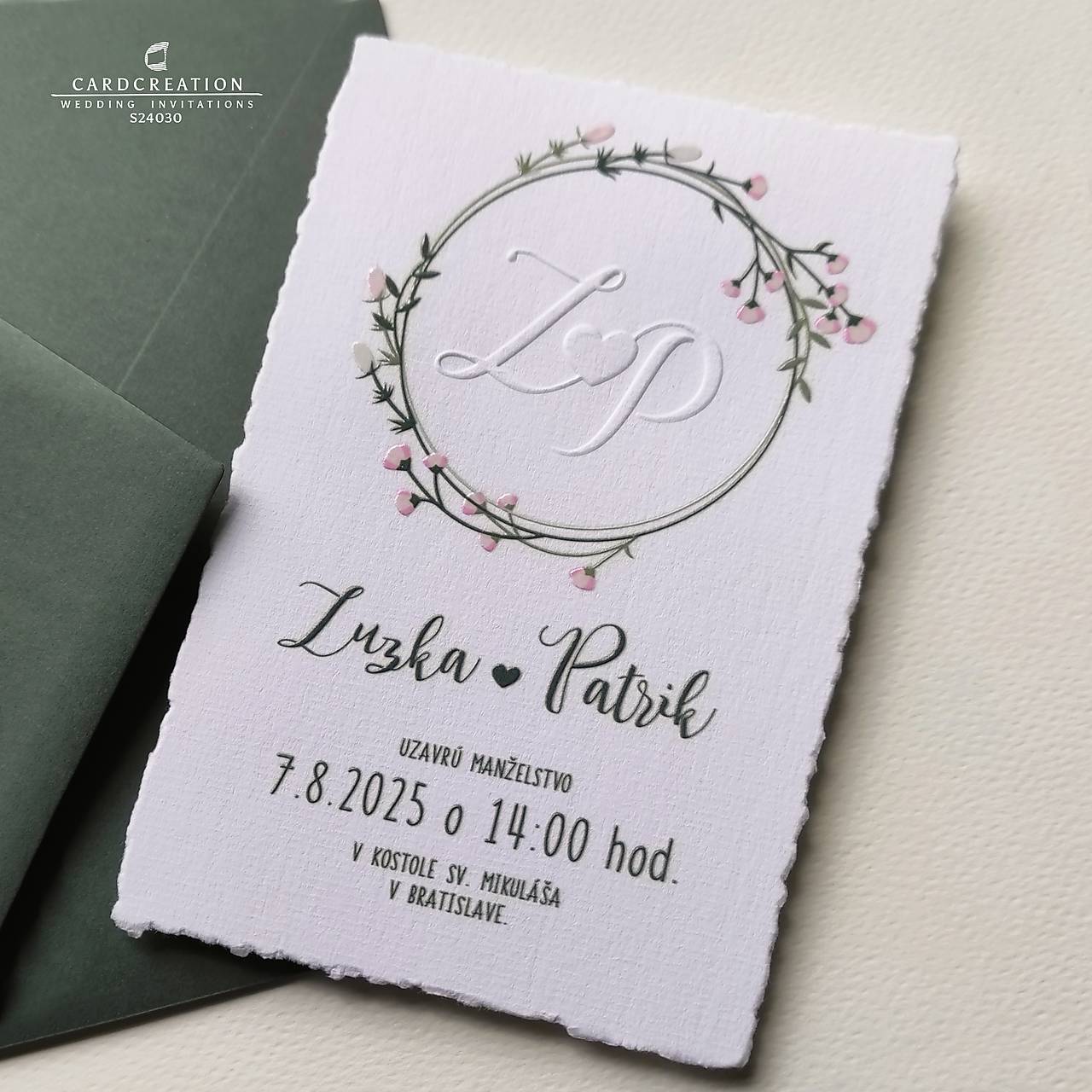 Originálne svadobné oznámenie S24030, ručne trhané