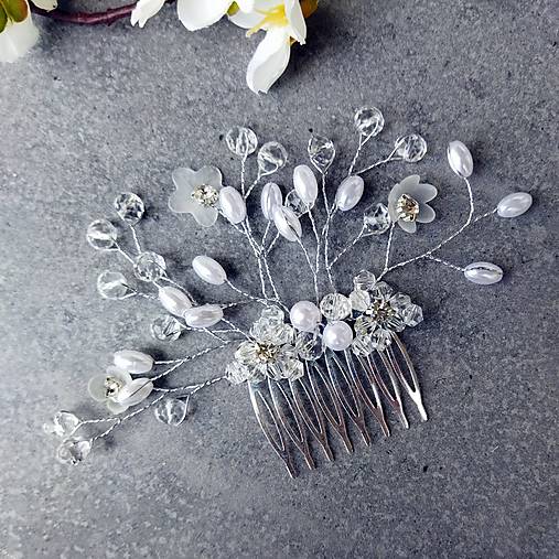 Ozdoby do vlasov - Wedding Pearls Flower Crystal ... hřeben - 16658058_