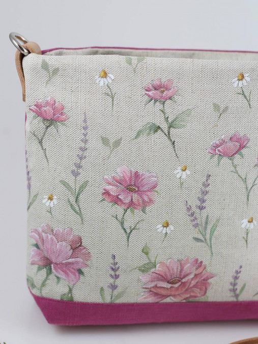 Malá elegantná dámska kabelka s ručne maľovanými kvetmi, malá crossbody kabelka "RoseLea"