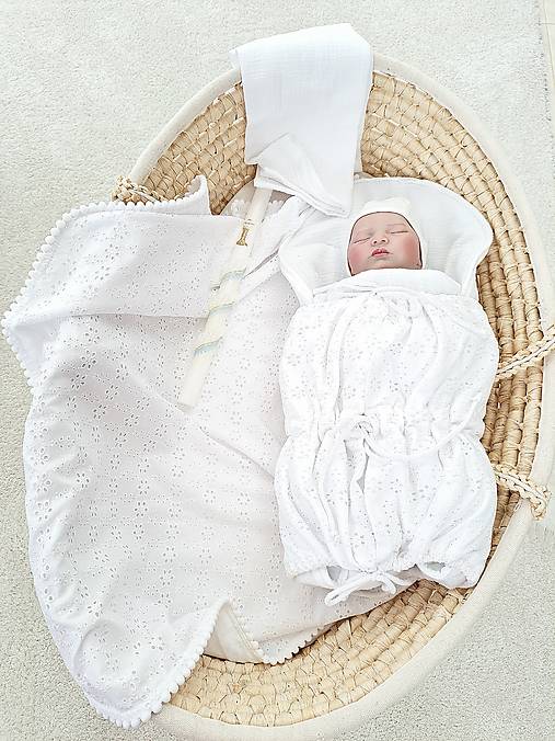 Detský textil - Mušelínová sada pre bábätko s madeirou aj do krstu - 16663240_
