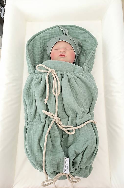 Detský textil - Letná "rastúca"  mušelínová zavinovačka dark mint - 16663275_