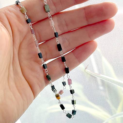 Multicolor Tourmaline Necklace Silver Plated / Náhrdelník turmalín, postriebrený, AG925, E035