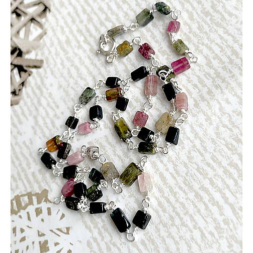 Multicolor Tourmaline Necklace Silver Plated / Náhrdelník turmalín, postriebrený, AG925, E035